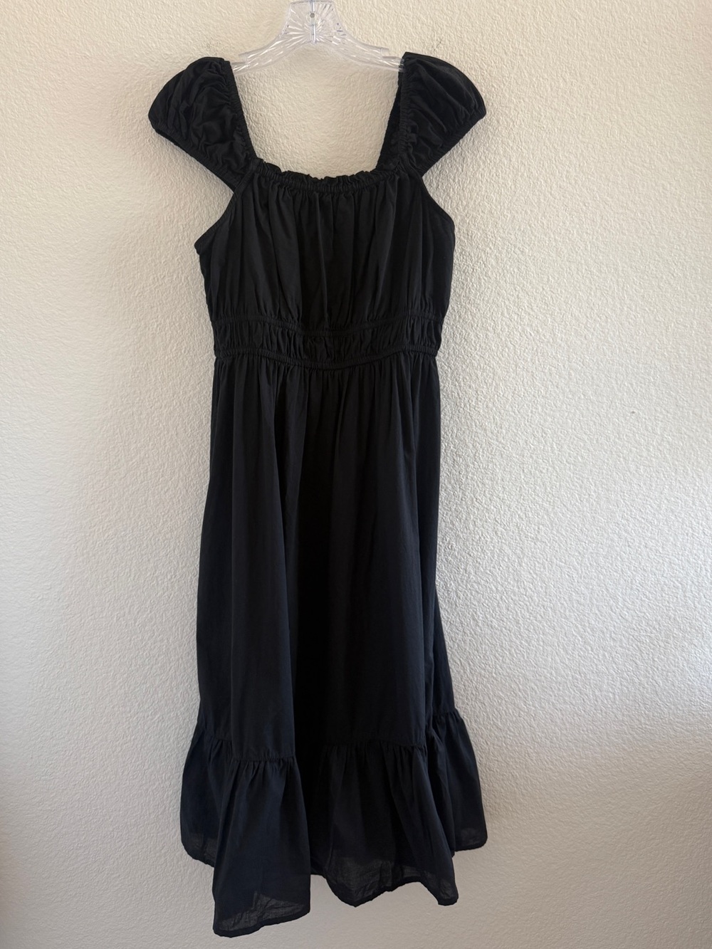 Black Cotton Dizzy Lizzy Smocked Ruffle Hem Dress